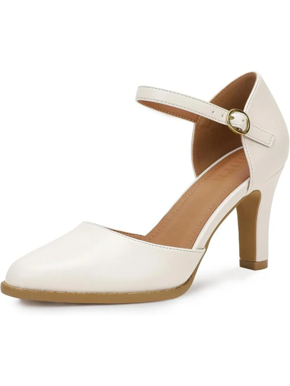 Women's White Pu Closed Toe Chunky High Heel Comfortable Party Dress Pumps Shoes